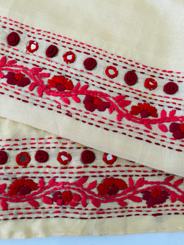 Lightweight Parsi Bullion Embroidery Pure Tussar Silk Saree | Cream yellow | Gujarati Hand Embroidery | Ships from California